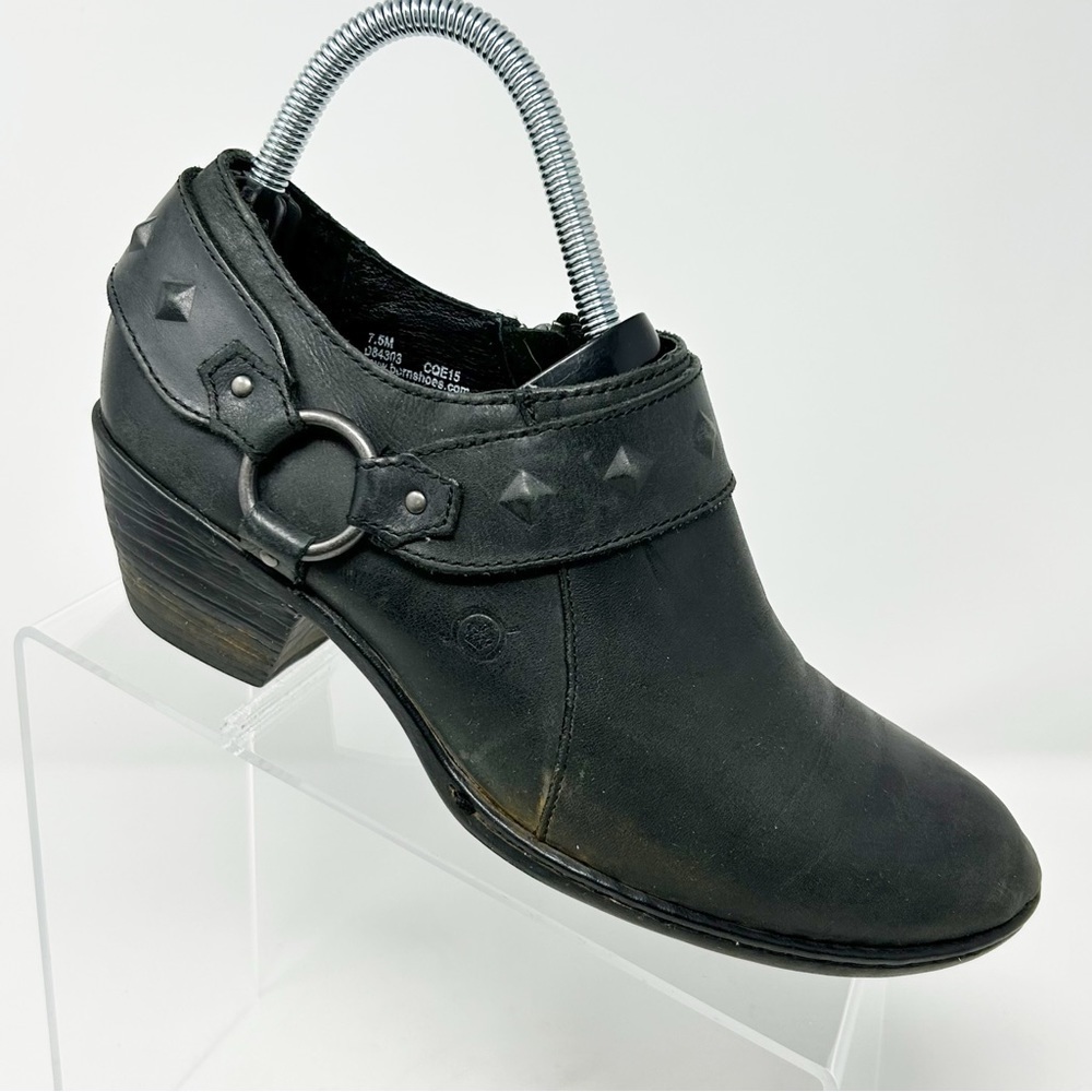 Born Maude Western Style Black Leather with Harness Low Ankle Booties Size 7.5